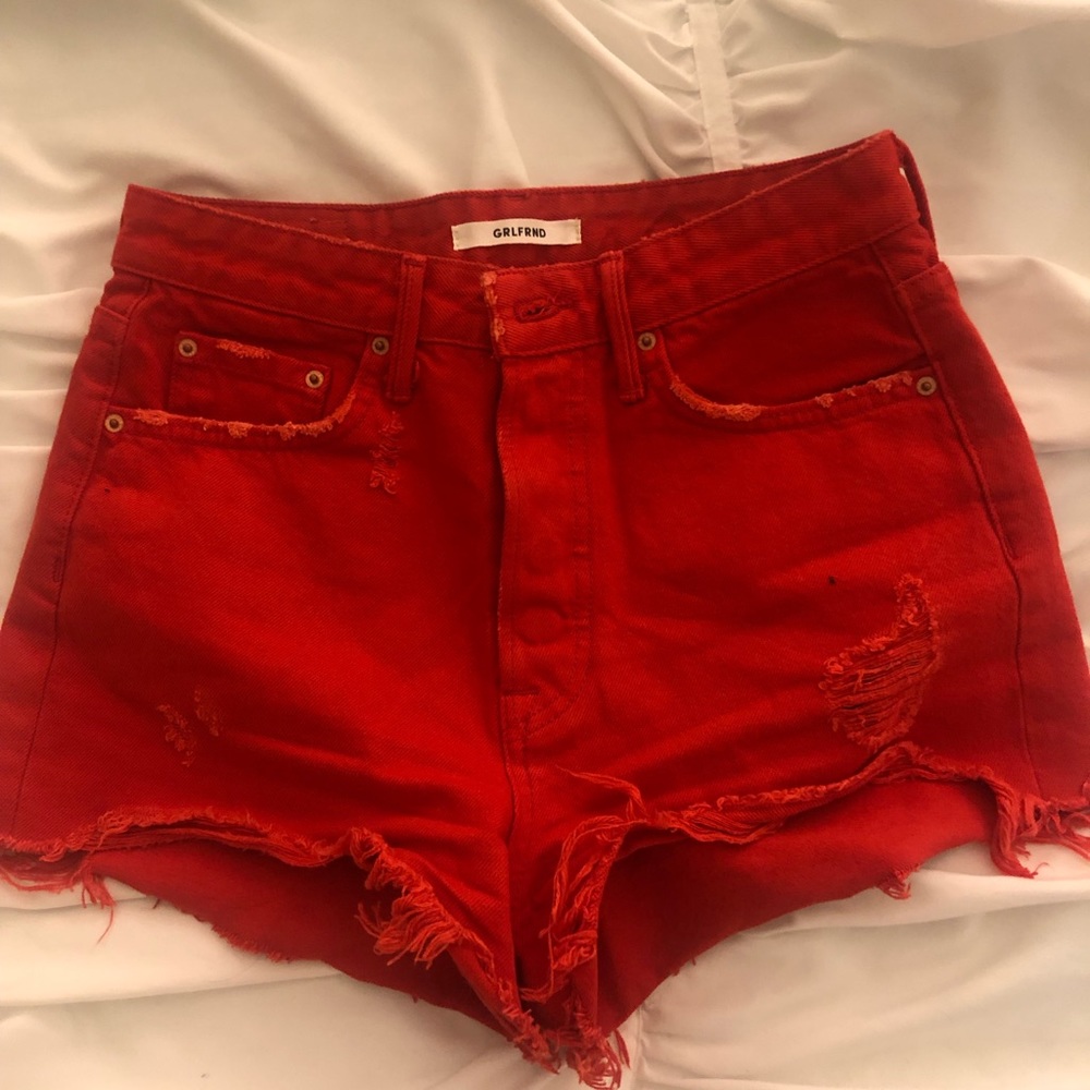 Red GRLFRND denim shorts
